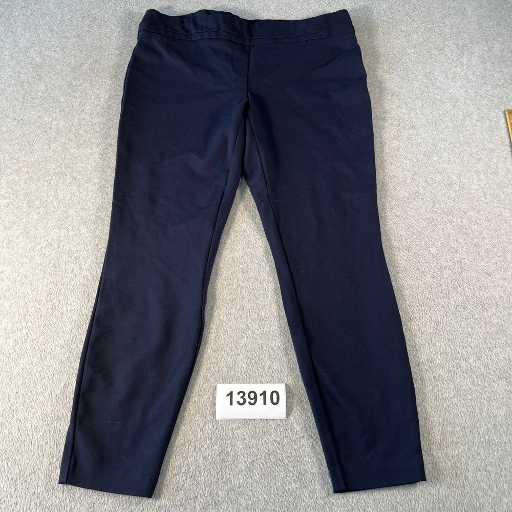 Dalia Pull On Pants Womens 14 Blue Rayon Stretch Flat Front Tapered Leg Casual